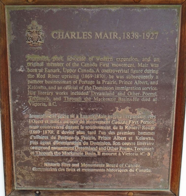 Charles Mair, 1838-1927 Marker image. Click for full size.