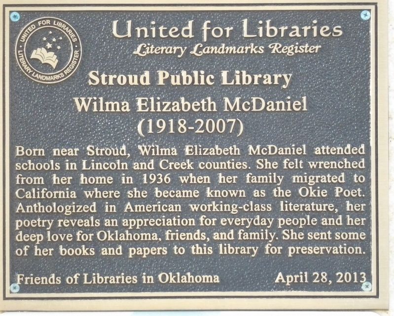 Wilma Elizabeth McDaniel (1918-2007) Marker. Click for full size. Wilma Elizabeth McDaniel (1918-2007) Marker image. Click for full size.