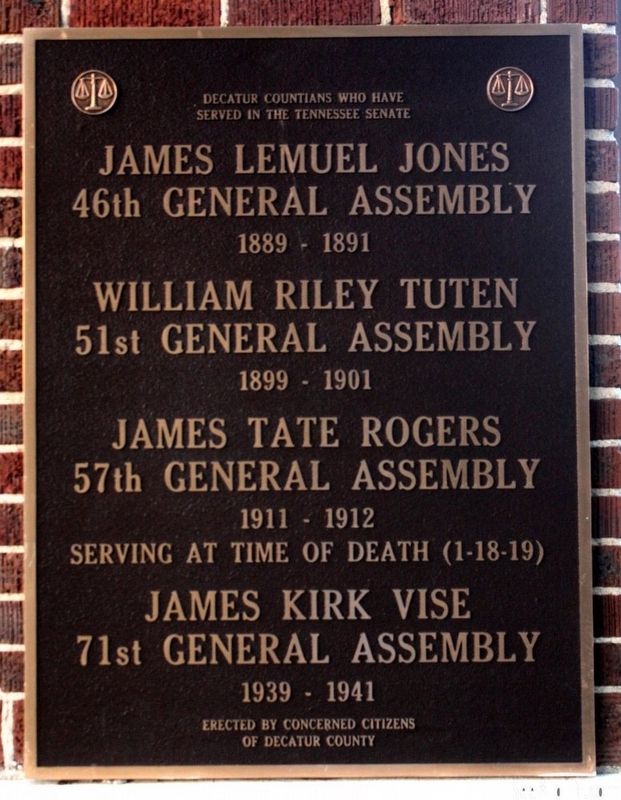 Decatur Countians who have served in the Tennessee Senate Marker. Click for full size. Decatur Countians who have served in the Tennessee Senate Marker image. Click for full size.