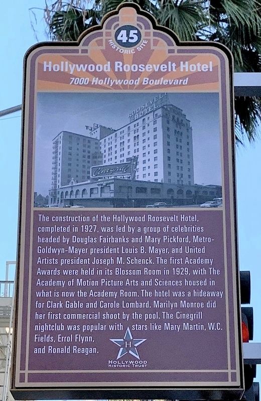Hollywood Roosevelt Hotel Marker. Click for full size. Hollywood Roosevelt Hotel Marker image. Click for full size.