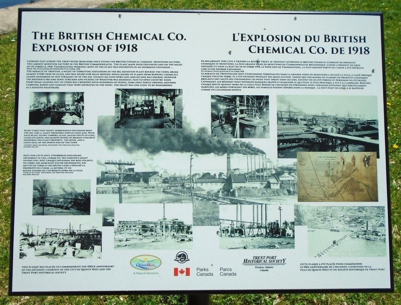 The British Chemical Co. Explosion of 1918 / L'Explosion du British Chemical Co. de 1918 Marker. Click for full size. The British Chemical Co. Explosion of 1918 / L'Explosion du British Chemical Co. de 1918 Marker image. Click for full size.