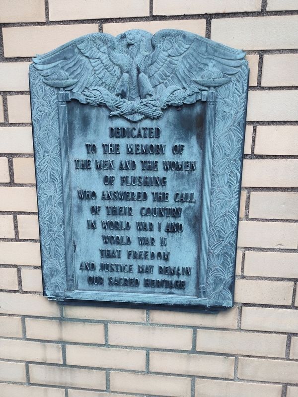 Flushing World War I & World War II Veterans Memorial Marker image. Click for full size.