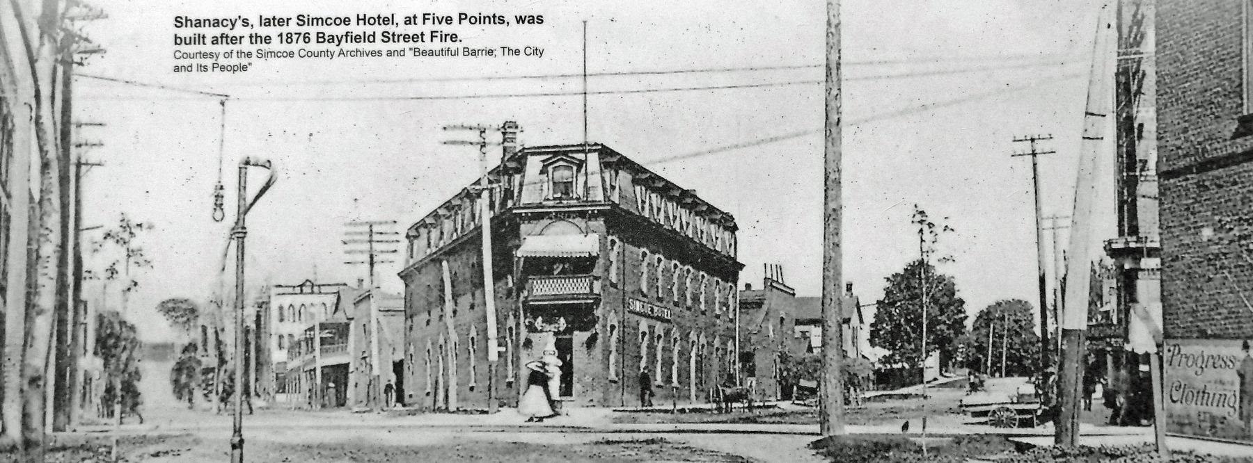 Marker detail: Shanacy's, later Simcoe Hotel, at Five Points image. Click for full size.