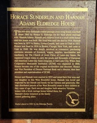 Horace Sunderlin and Hannah Adams Elderedge House Marker image. Click for full size.
