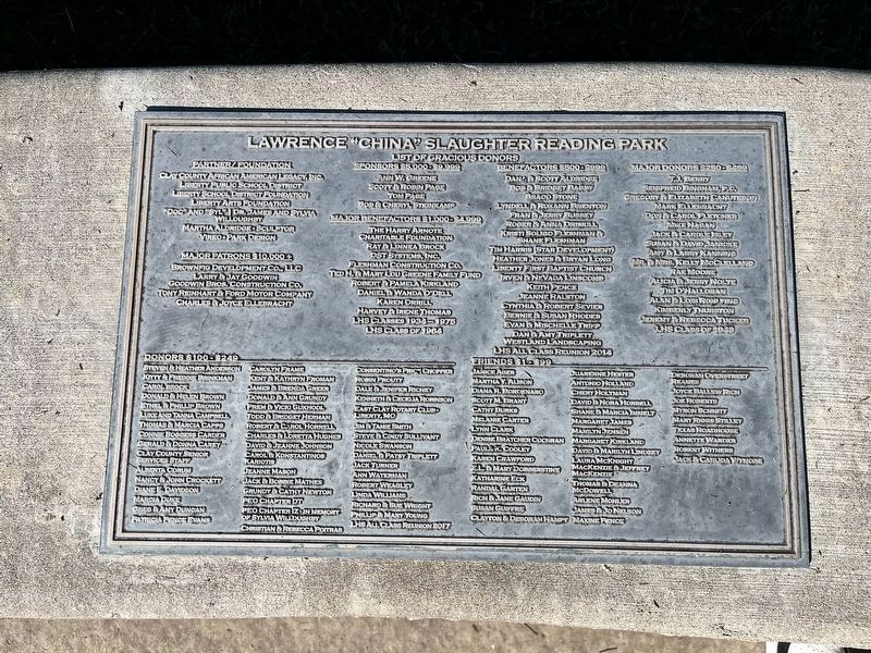 China Slaughter Reading Park Donor Plaque image. Click for full size.