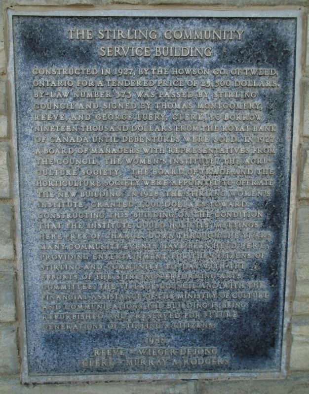 The Stirling Community Service Building Marker. Click for full size. The Stirling Community Service Building Marker image. Click for full size.
