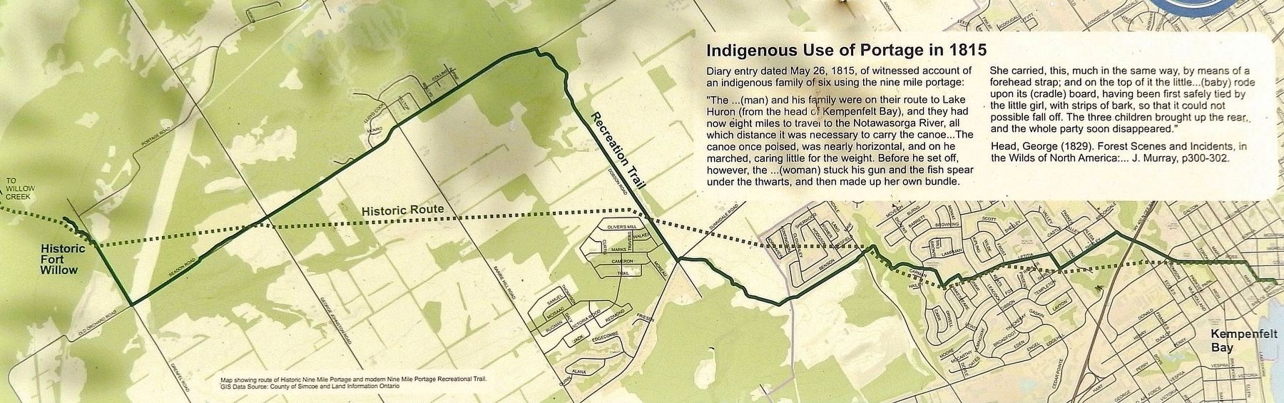 Marker detail: Nine Mile Portage Map image. Click for full size.