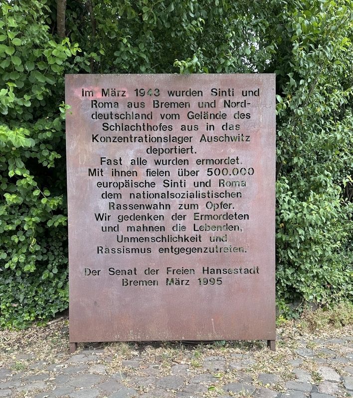 Bremen Roma and Sinti Deportation Memorial Marker. Click for full size. Bremen Roma and Sinti Deportation Memorial Marker image. Click for full size.