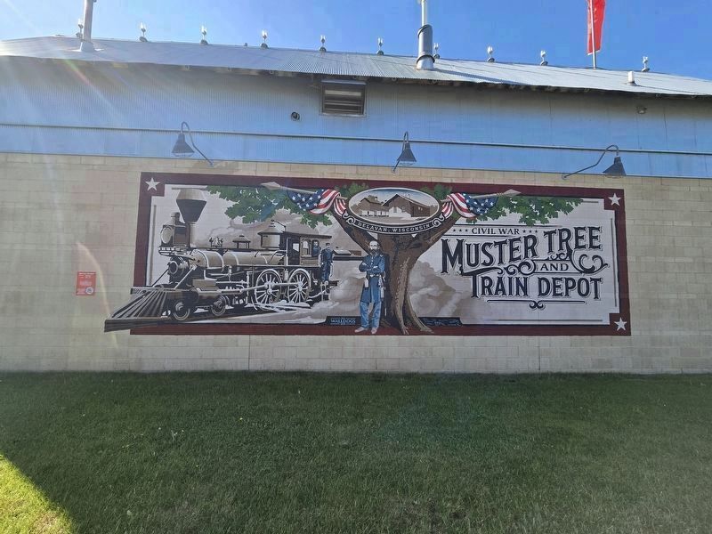 Civil War - Muster Tree and Train Depot Mural image. Click for full size.