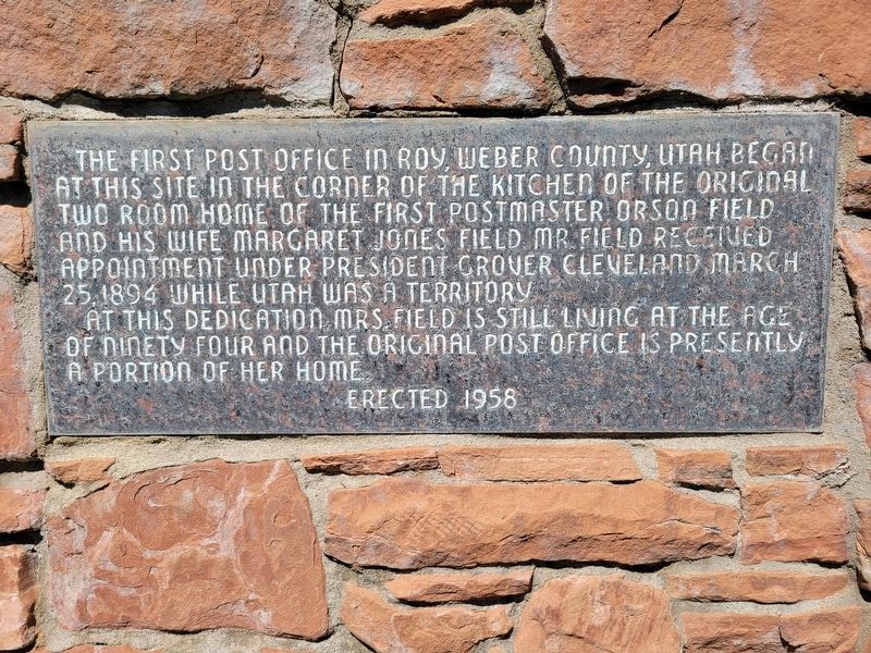 The First Post Office in Roy Marker image. Click for full size.