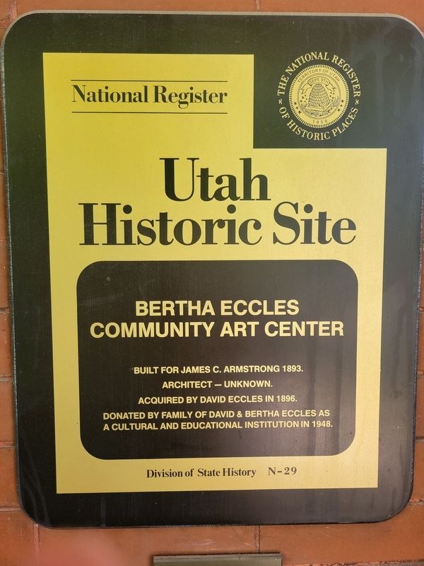 Bertha Eccles Community Art Center Marker image. Click for full size.