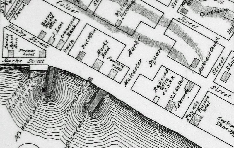 Marker detail: Plan of Building Lots in Barrie showing Market Square Reserve, 1854 image. Click for full size.