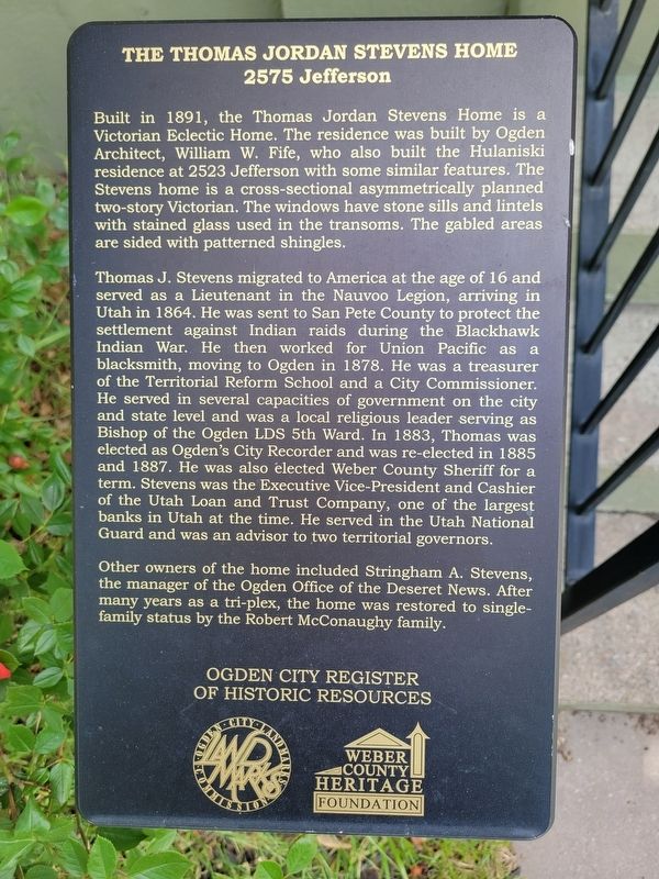 The Thomas Jordan Stevens Home Marker image. Click for full size.