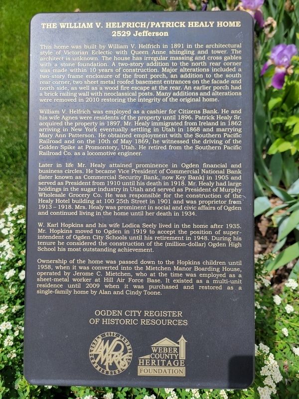The William V. Helfrich/Patrick Healy Home Marker image. Click for full size.