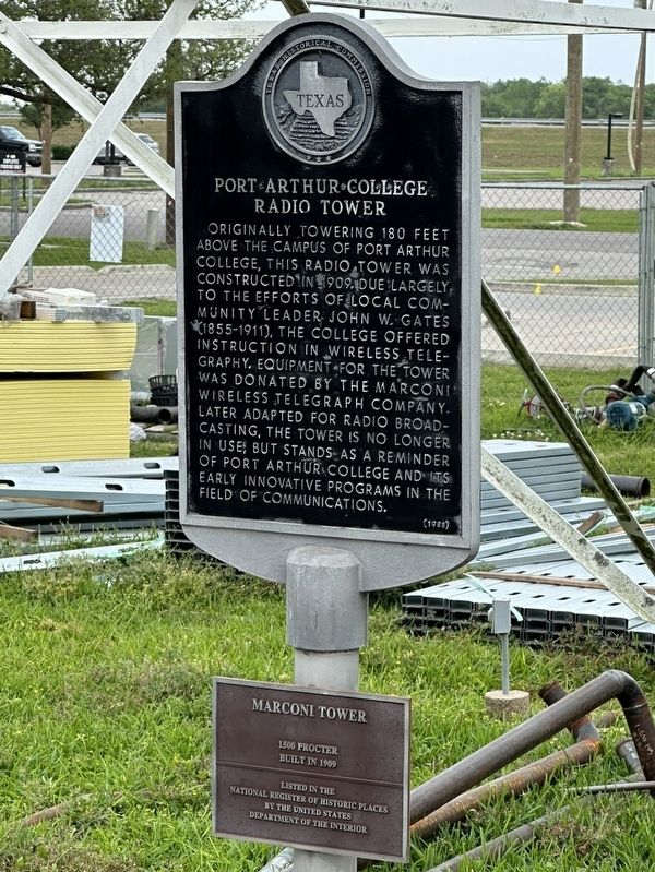 Port Arthur College Radio Tower Marker. Click for full size. Port Arthur College Radio Tower Marker image. Click for full size.