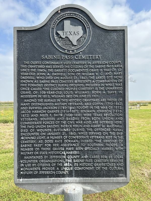 Sabine Pass Cemetery Marker. Click for full size. Sabine Pass Cemetery Marker image. Click for full size.