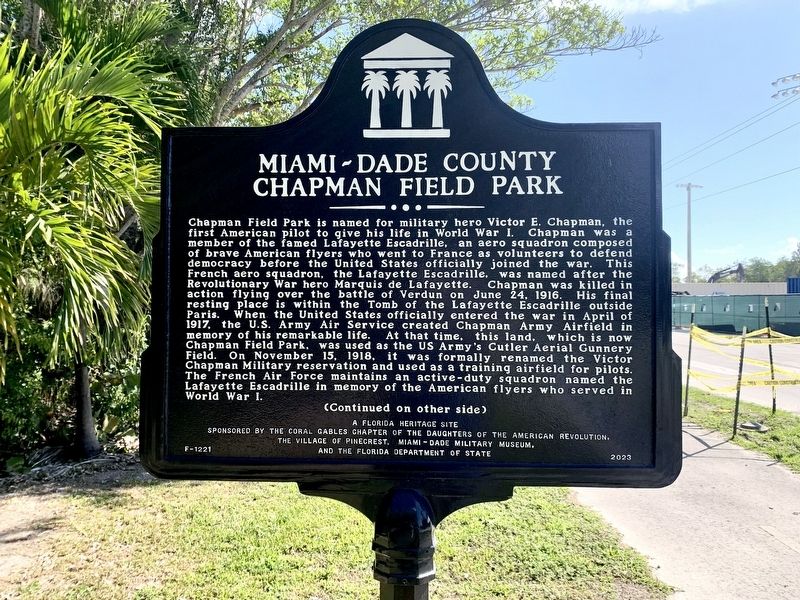 Miami-Dade County Chapman Field Park Marker, Side One image. Click for full size.