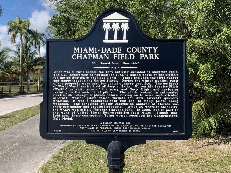 Miami-Dade County Chapman Field Park Marker, Side Two image. Click for full size.