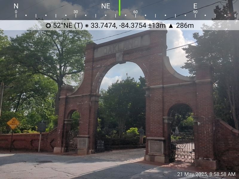 Historic Oakland Cemetery Marker. Click for full size. Historic Oakland Cemetery Marker image. Click for full size.