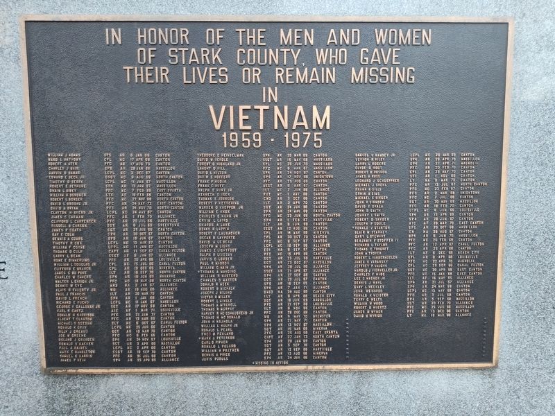 Stark County Vietnam Veterans Memorial. Click for full size. Stark County Vietnam Veterans Memorial image. Click for full size.
