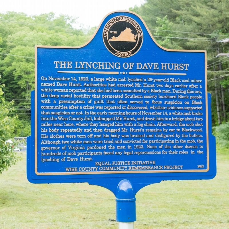 The Lynching of Dave Hurst Marker, side one. Click for full size. The Lynching of Dave Hurst Marker, side one image. Click for full size.
