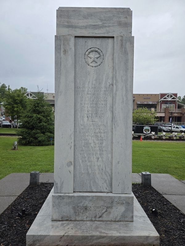 Fannin County War Memorial Marker (east side)). Click for full size. Fannin County War Memorial Marker (east side)) image. Click for full size.