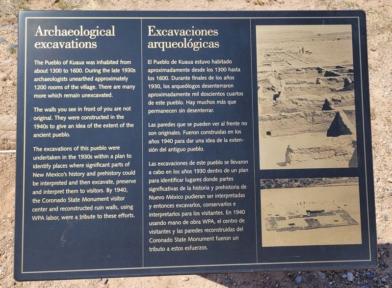 Archaeological excavations / Excavaciones arqueológicas Marker. Click for full size. Archaeological excavations / Excavaciones arqueológicas Marker image. Click for full size.