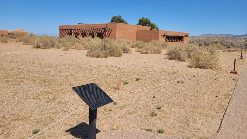 The view of the Las Plazas Marker with the visitors center in the background. Click for full size. The view of the Las Plazas Marker with the visitors center in the background image. Click for full size.