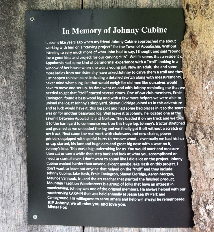 In Memory of Johnny Cubine Marker image. Click for full size.
