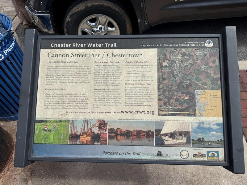 Nearby signage for the Chester River Water Trail stop at the Cannon Street Pier in Chestertown image. Click for full size.