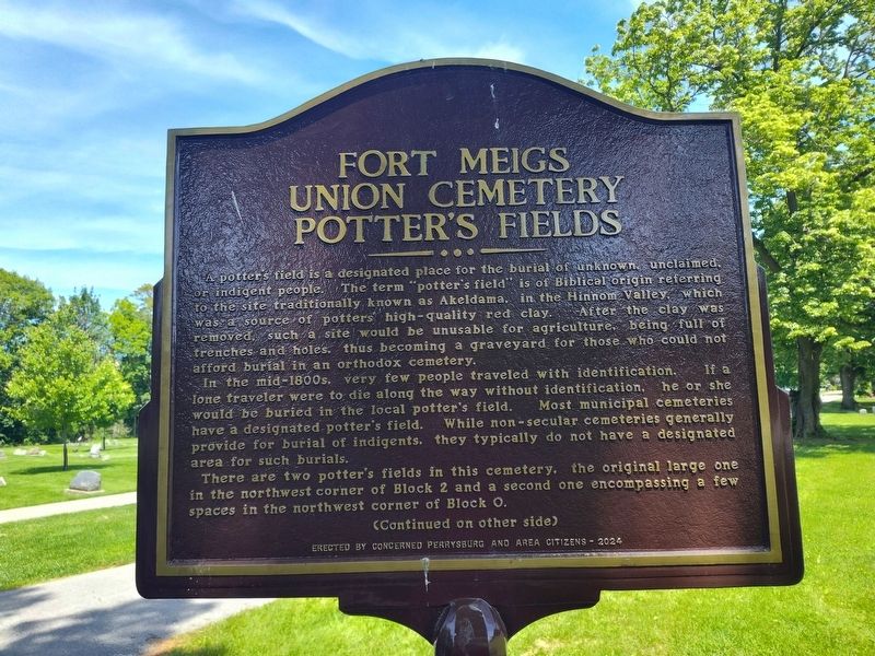 Fort Meigs Union Cemetery Potter's Field Marker, Side One image. Click for full size.