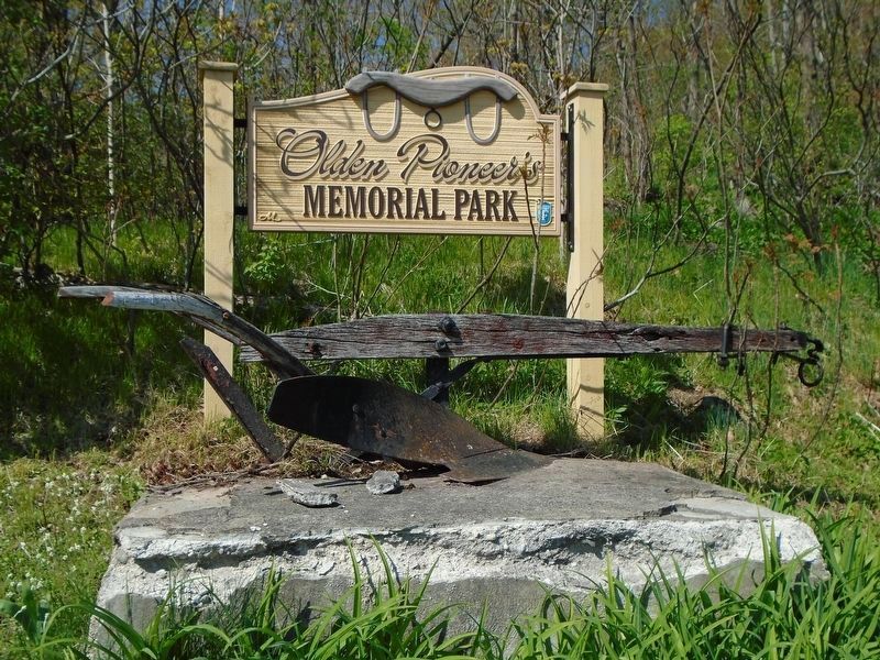 Olden Pioneers Memorial Park Sign and Plow. Click for full size. Olden Pioneers Memorial Park Sign and Plow image. Click for full size.