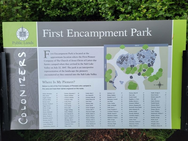 First Encampment Park Marker. Click for full size. First Encampment Park Marker image. Click for full size.