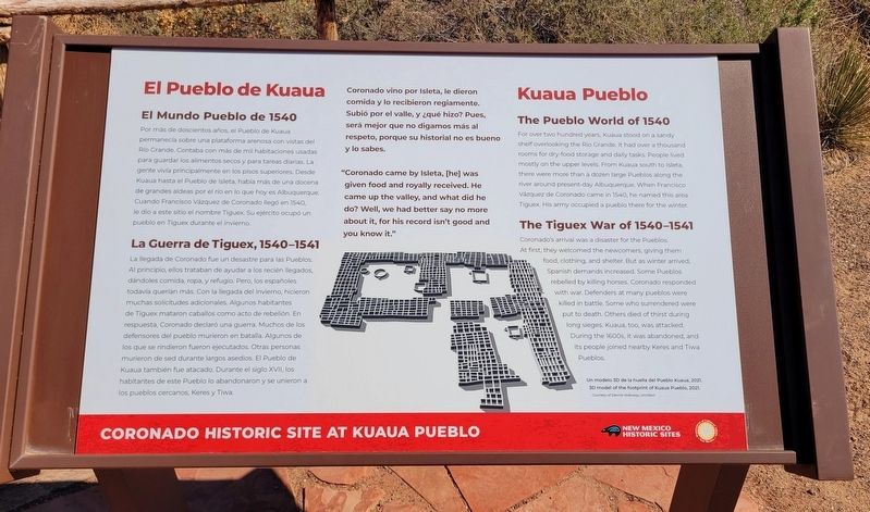 El Pueblo de Kuaua / Kuaua Pueblo Marker. Click for full size. El Pueblo de Kuaua / Kuaua Pueblo Marker image. Click for full size.