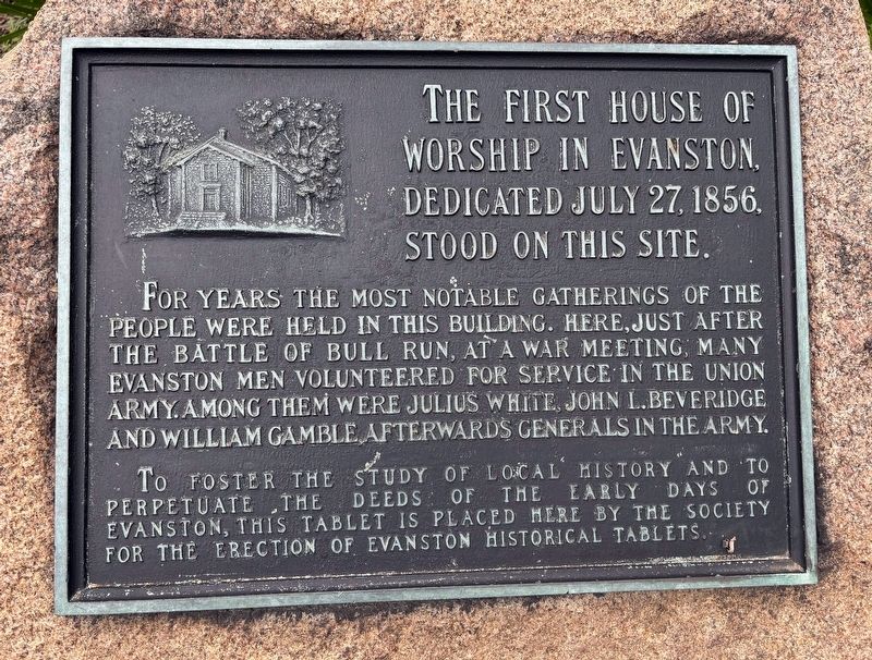 The First House of Worship in Evanston Marker image. Click for full size.