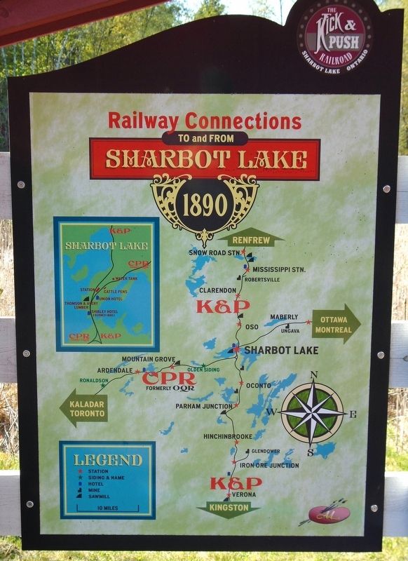Railway Connections To and From Sharbot Lake Marker. Click for full size. Railway Connections To and From Sharbot Lake Marker image. Click for full size.