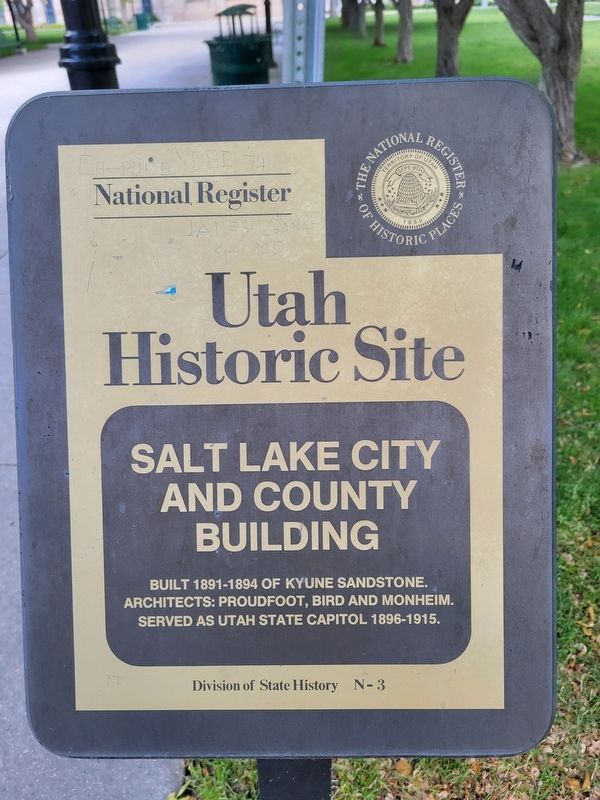 Salt Lake City and County Building Marker. Click for full size. Salt Lake City and County Building Marker image. Click for full size.