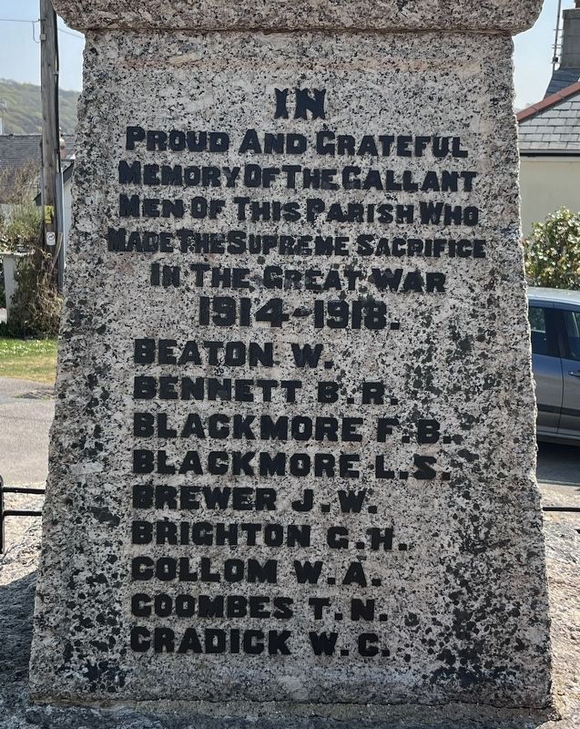 Bere Ferrers War Memorial Marker - WWI. Click for full size. Bere Ferrers War Memorial Marker - WWI image. Click for full size.