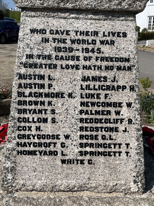 Bere Ferrers War Memorial - WWII. Click for full size. Bere Ferrers War Memorial - WWII image. Click for full size.