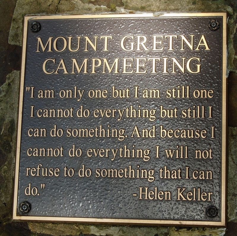 Mount Gretna Campmeeting Marker. Click for full size. Mount Gretna Campmeeting Marker image. Click for full size.