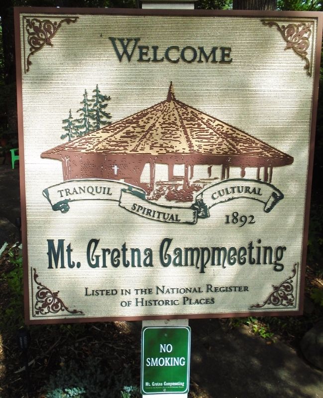 Mount Gretna Campmeeting Welcome Sign. Click for full size. Mount Gretna Campmeeting Welcome Sign image. Click for full size.
