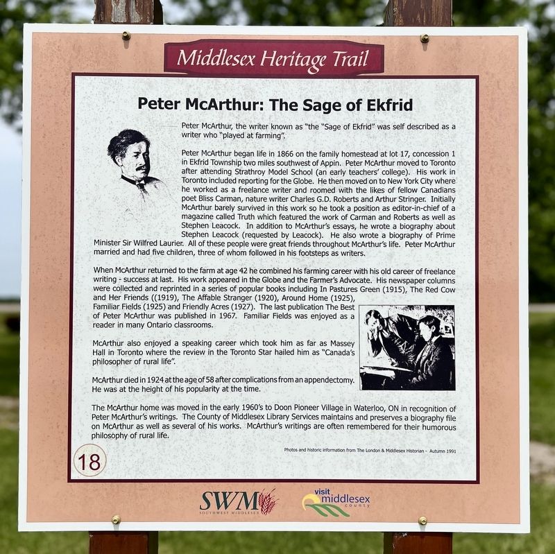Peter McArthur: the Sage of Ekfrid Marker image. Click for full size.