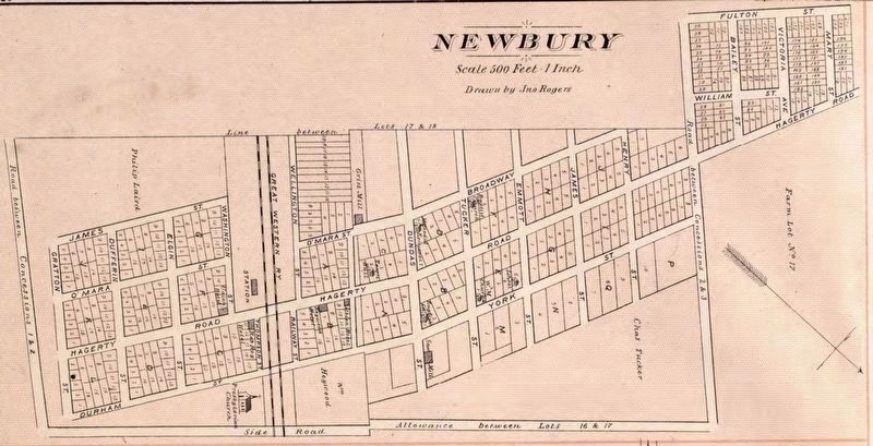The Village of Newbury, 1878, showing the Great Western Railroad and station. Click for full size. The Village of Newbury, 1878, showing the Great Western Railroad and station image. Click for full size.