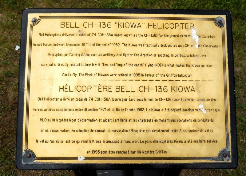 Bell CH-136 "Kiowa" Helicopter / Hélicoptère Bell CH-136 Kiowa Marker. Click for full size. Bell CH-136 "Kiowa" Helicopter / Hélicoptère Bell CH-136 Kiowa Marker image. Click for full size.