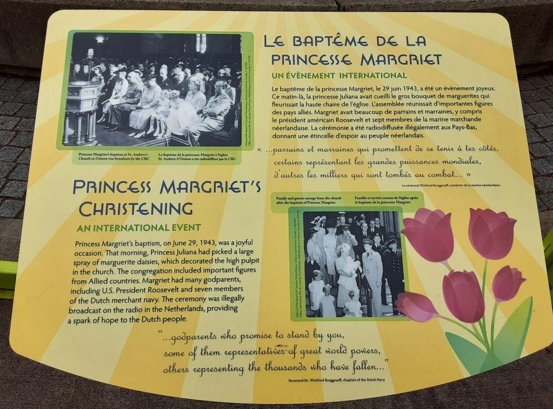 Princess Margriet's Christening/<lang=fr>Le baptéme de la princesse Margriet</lang=fr> Marker. Click for full size. Princess Margriet's Christening/<lang=fr>Le baptéme de la princesse Margriet</lang=fr> Marker image. Click for full size.
