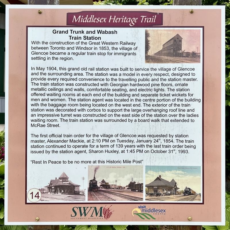 Grand Trunk and Wabash Train Station Marker image. Click for full size.