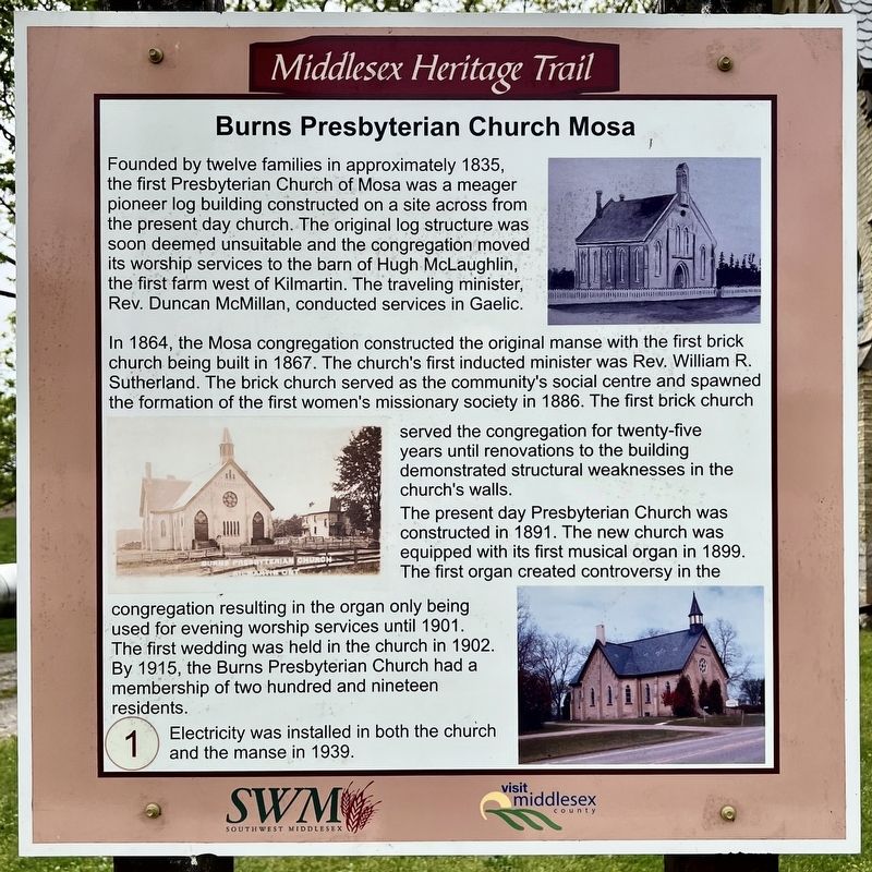 Burns Presbyterian Church Mosa Marker image. Click for full size.