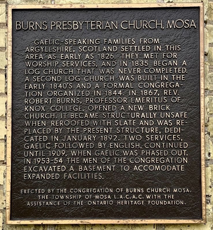 Burns Presbyterian Church, Mosa Marker image. Click for full size.