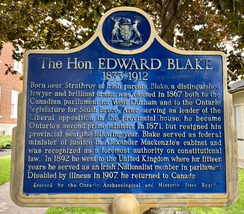 The Hon. Edward Blake Marker image. Click for full size.