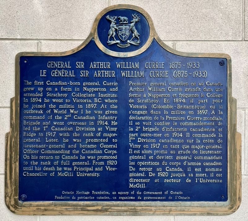 General Sir Arthur William Currie 1875-1933/ Le G�n�ral Sir Arthur William Currie (1875-1933) Marker image. Click for full size.